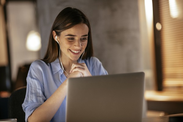 woman looking at computer